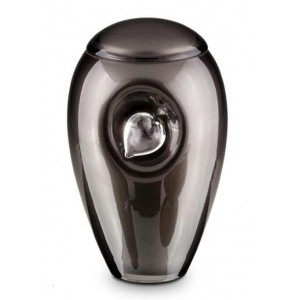 High Quality Bohemian Crystal Urn (Smoke Grey with Clear Abstract Heart) - SPECIAL PRICE